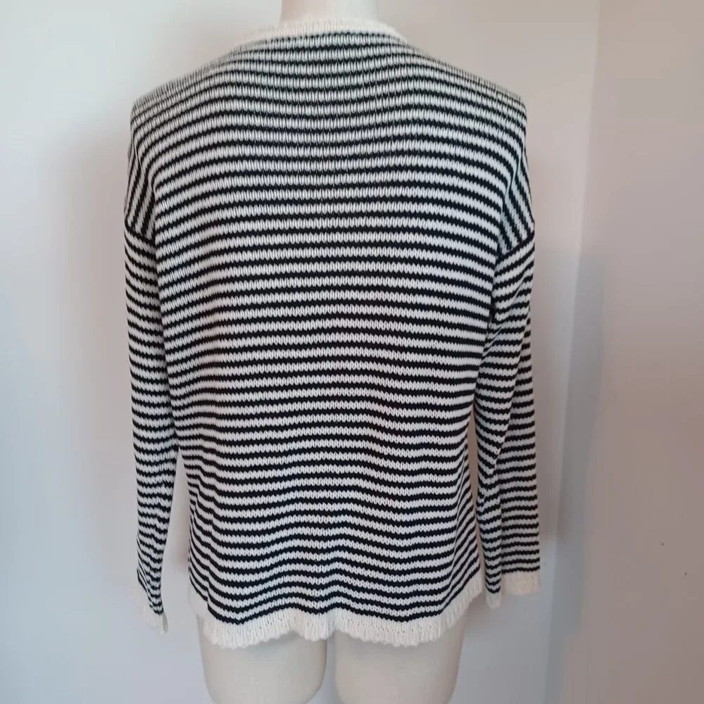 Eileen Fisher Sweater Black White Stripes Size Petite Medium‎